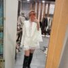 Ekru Dantel Detaylı Kruvaze Blazer Ceket