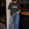 Siyah Yazı Baskılı Oversize Kadın T-Shirt