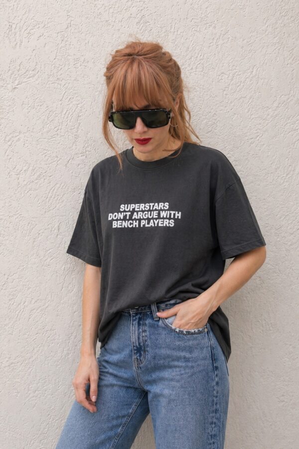 Siyah Yazı Baskılı Oversize Kadın T-Shirt