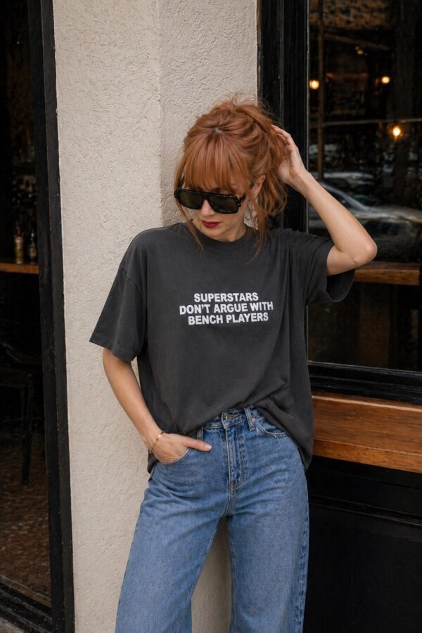 Siyah Yazı Baskılı Oversize Kadın T-Shirt