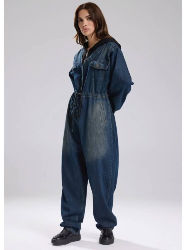 Kapüşonlu Denim Tulum