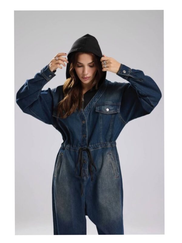 Kapüşonlu Denim Tulum