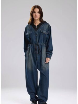 Kapüşonlu Denim Tulum