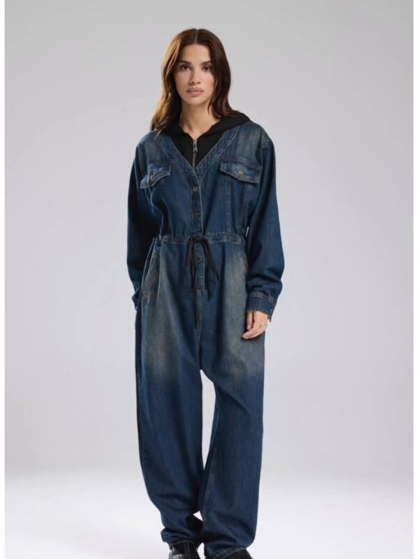 Kapüşonlu Denim Tulum