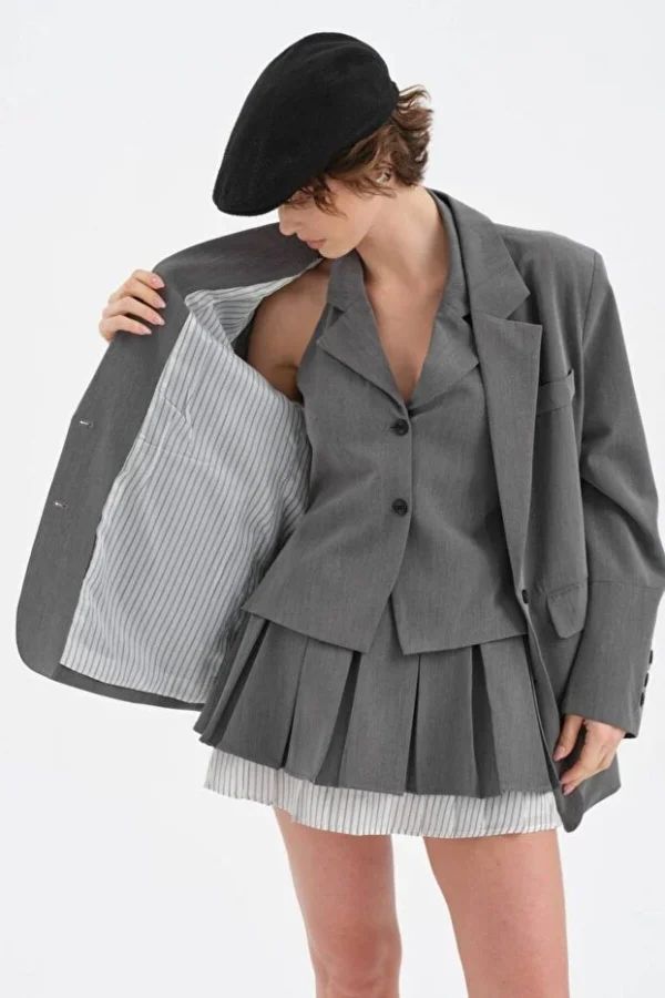Gri Blazer Ceket Kadın