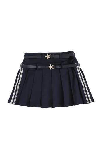 Lacivert Pileli Mini Etek