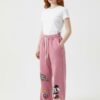 Pembe Mickey Baskılı Wide Leg Eşofman Altı