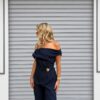 Lacivert Gold Toka Detaylı Saten Bluz-Pantolon Takım