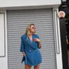 İndigo Yarım Kol Oversize Ceket