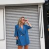 İndigo Yarım Kol Oversize Ceket