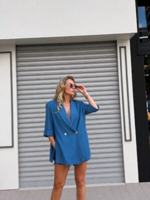 İndigo Yarım Kol Oversize Ceket
