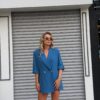 İndigo Yarım Kol Oversize Ceket