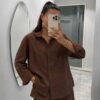Kahverengi Çiçek Desenli Gömlek