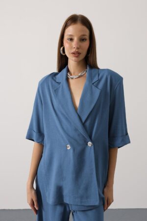 İndigo Yarım Kol Oversize Ceket