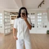 Çiçek Detaylı Ekru T-shirt
