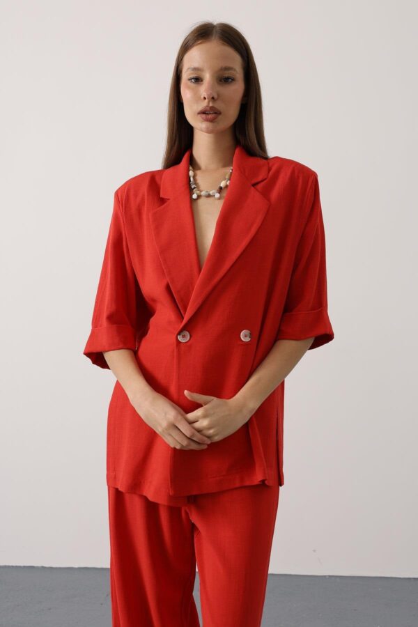 Kırmızı Yarım Kol Oversize Ceket