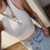 Halter Yaka Taşlı Crop