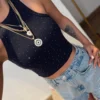 Halter Yaka Taşlı Crop