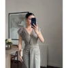 Krem Drapeli Gold Toka Detaylı Elbise