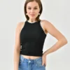 Siyah Halter Yaka Şerit Detaylı Body