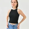 Siyah Halter Yaka Şerit Detaylı Body