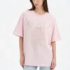 Pembe Boncuk İşlemeli Oversize T-shirt