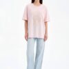 Pembe Boncuk İşlemeli Oversize T-shirt