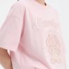 Pembe Boncuk İşlemeli Oversize T-shirt