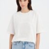 Beyaz Boncuk İşlemeli Oversize T-shirt