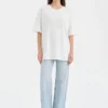 Beyaz Boncuk İşlemeli Oversize T-shirt