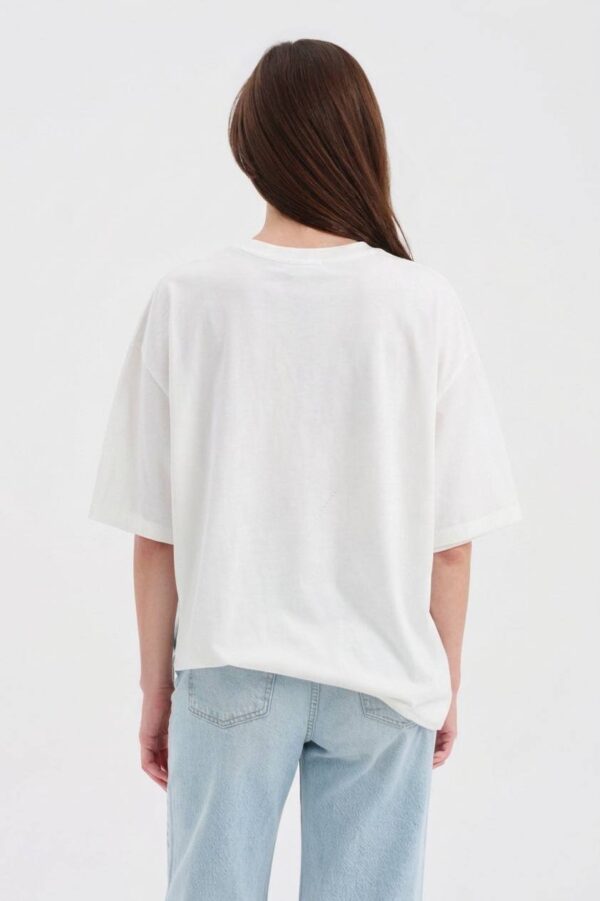 Beyaz Boncuk İşlemeli Oversize T-shirt