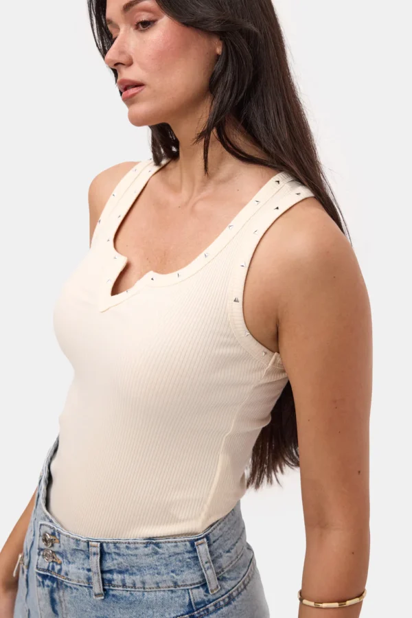 Krem Zımba Yakalı Body